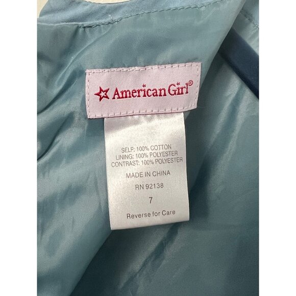 American Girl Blue Sleeveless Dress Size 7 Double Bow Retired Sun Summer Spring - Picture 5 of 5